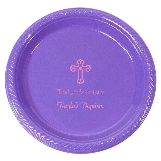Personalized Ornate Cross Plastic Plates